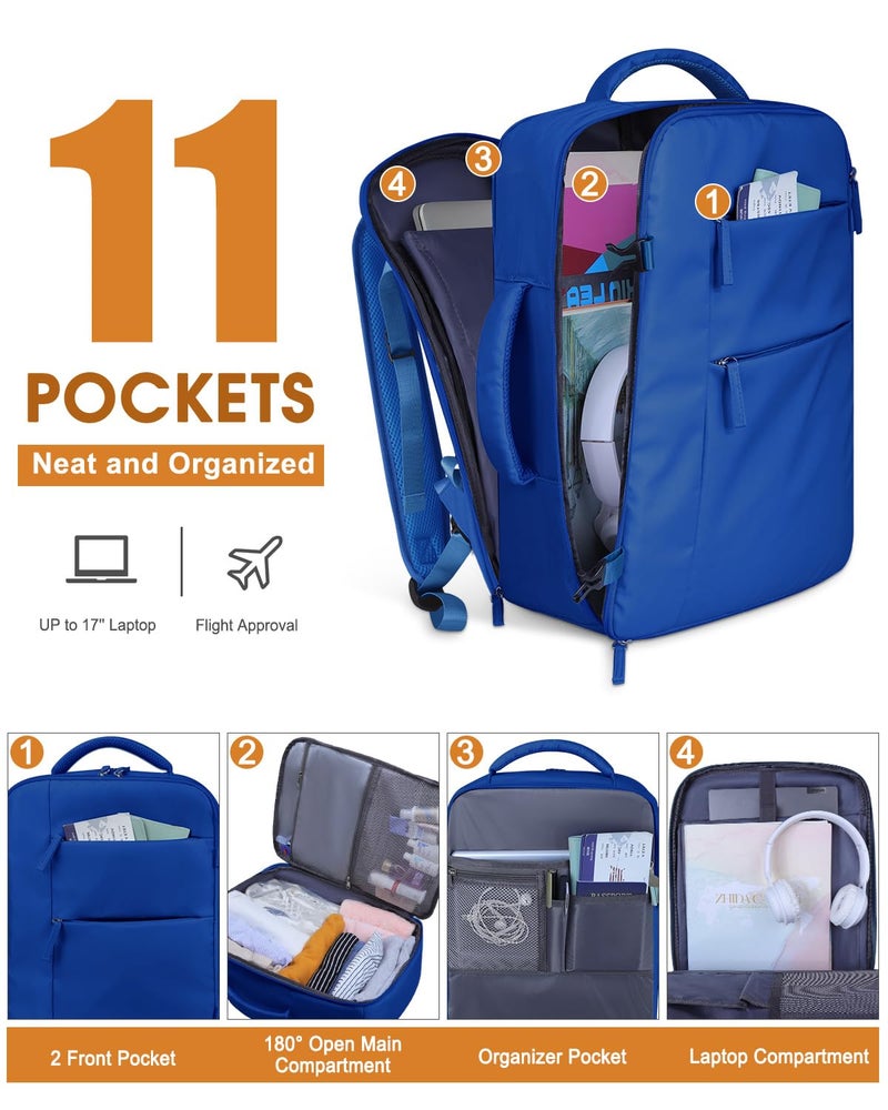 Capolo Travel Backpack for Women Men Waterproof Laptop Backpack Airlines Approved Carry On Backpack Bag Computer Bookbag for Business, Work, Traveling Fits 17 Inch Laptop(Royal Blue) - Image 3