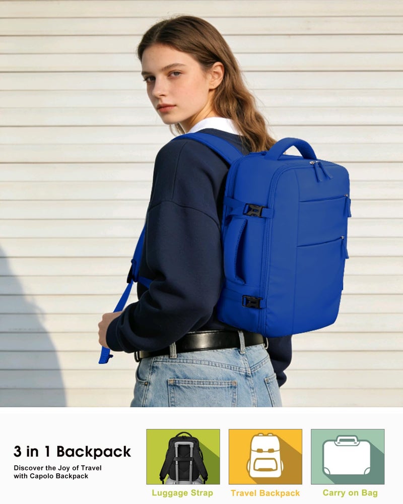 Capolo Travel Backpack for Women Men Waterproof Laptop Backpack Airlines Approved Carry On Backpack Bag Computer Bookbag for Business, Work, Traveling Fits 17 Inch Laptop(Royal Blue) - Image 2