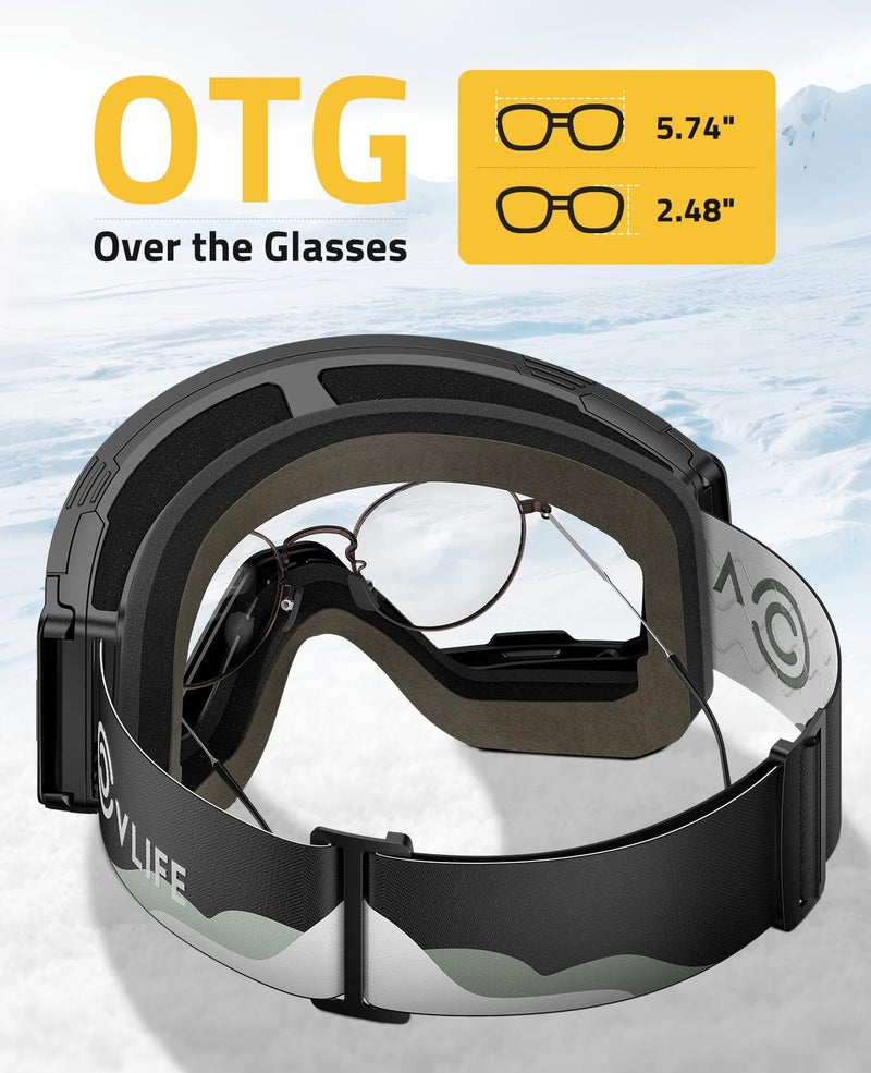 CVLIFE Magnetic Ski Goggles Over Glasses Men Women, Secure Side Flap Snowboard Goggles, Anti-Fog UV Protection Snow Gear - Image 5