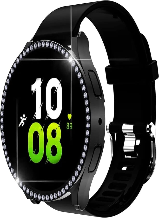Next Store Compatible with Samsung Galaxy Watch 4 46mm Case for Women, PC Edge Hard Shell with Crystal Diamond Bezel
