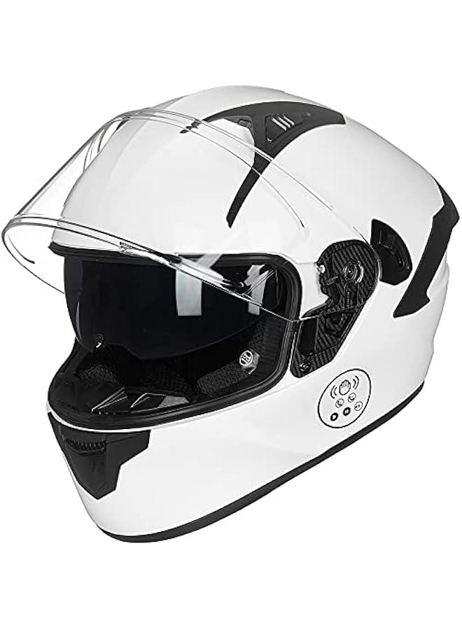 Arabest Motorcycle Helmets with Built in Bluetooth Full Face Casco para Moto Dual Visor for Adults Men Women DOT Model-X9(White,M)  - Image 1