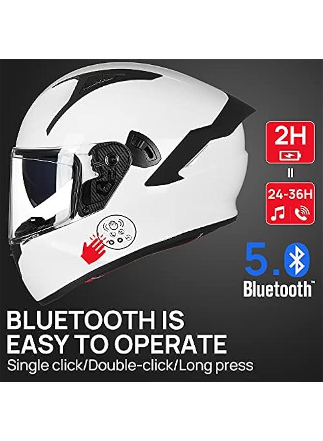 Arabest Motorcycle Helmets with Built in Bluetooth Full Face Casco para Moto Dual Visor for Adults Men Women DOT Model-X9(White,M)  - Image 2