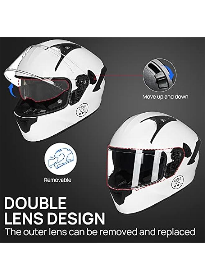 Arabest Motorcycle Helmets with Built in Bluetooth Full Face Casco para Moto Dual Visor for Adults Men Women DOT Model-X9(White,M)  - Image 3