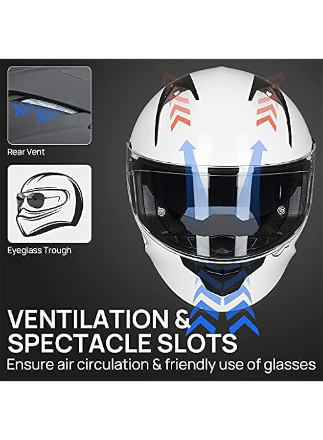 Arabest Motorcycle Helmets with Built in Bluetooth Full Face Casco para Moto Dual Visor for Adults Men Women DOT Model-X9(White,M)  - Image 4