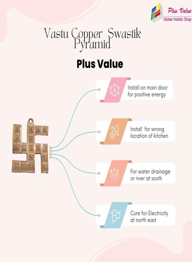 Plus Value هرم سواستيك نحاسي فاخر لتصحيح عيوب فاستو، وحماية المدخل، والباب الرئيسي للمنزل والمكتب، وتحديد موقع المطبخ غير المناسب، وجلب الطاقة الإيجابية، وزينة مباركة كهدية - 1.5 بوصة - Image 2