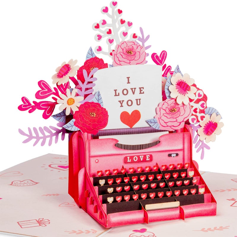 Paper Love 3D Love Typewriter Pop Up Valentines Day Card, Gift for Valentines Day, Mothers Day, Birthday, Wedding, Anniversary, All Occasion - 5" x 7" Cover - Includes Envelope and Note Tag - Image 1
