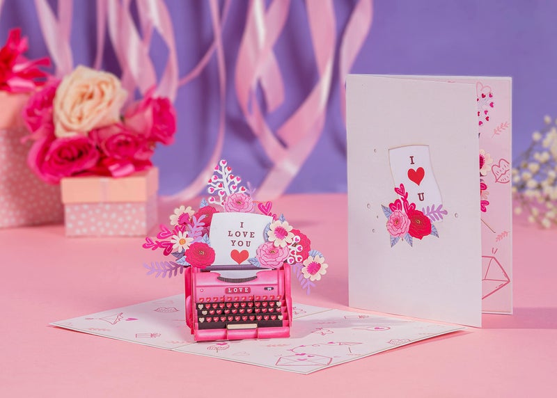 Paper Love 3D Love Typewriter Pop Up Valentines Day Card, Gift for Valentines Day, Mothers Day, Birthday, Wedding, Anniversary, All Occasion - 5" x 7" Cover - Includes Envelope and Note Tag - Image 2