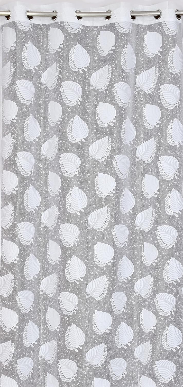 Yarnis Yarnis Polyester Leaf Pattern Semi Transparent Sheer Long Door Curtains White 9 Feet Combo of 4 Pcs - Image 4