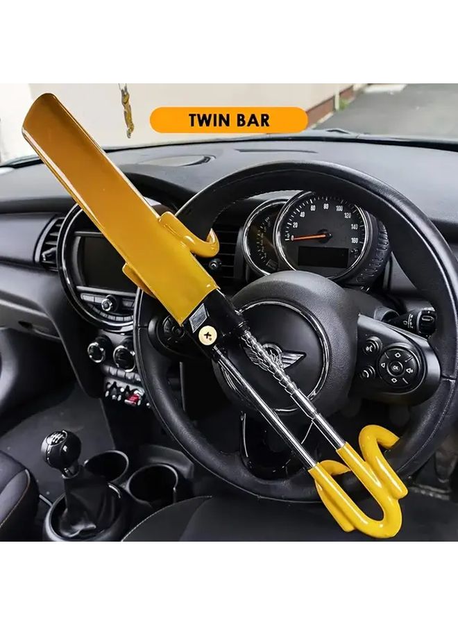 Yellow Heavy Duty Anti Theft Steering Wheel Lock Dual Locking Mechanism Fits Cars Trucks SUVs - Image 1