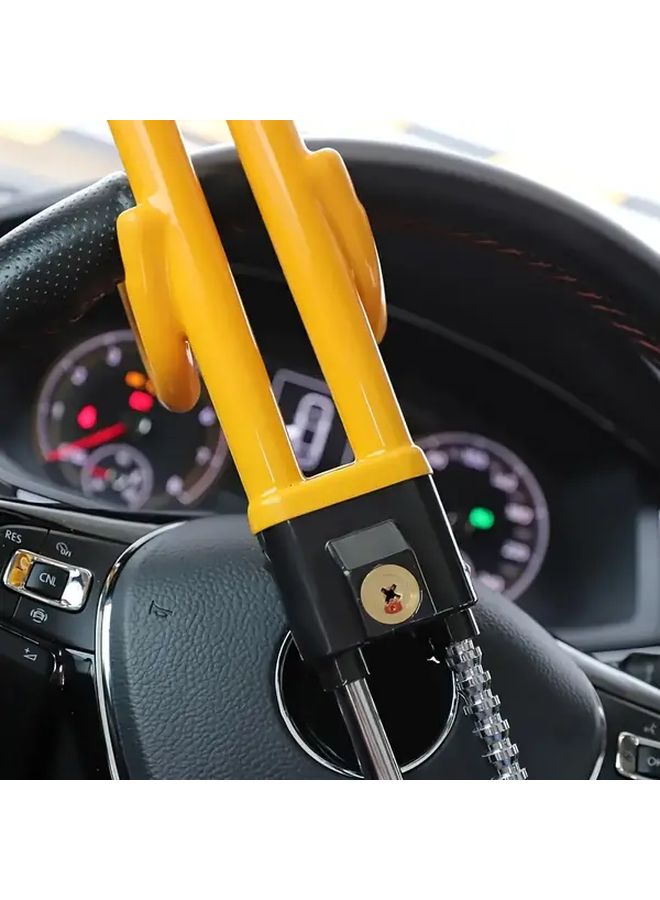 Yellow Heavy Duty Anti Theft Steering Wheel Lock Dual Locking Mechanism Fits Cars Trucks SUVs - Image 4