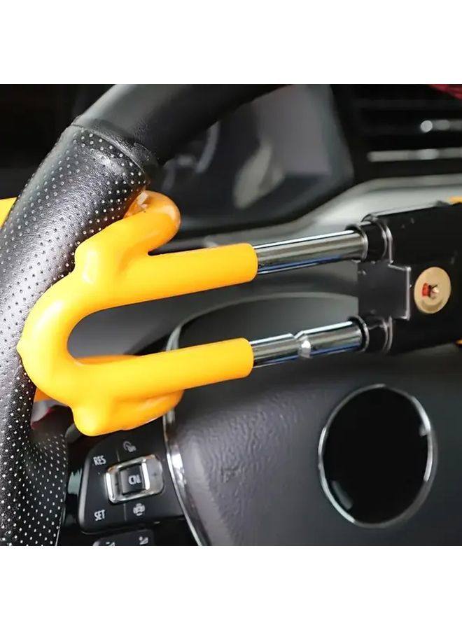 Yellow Heavy Duty Anti Theft Steering Wheel Lock Dual Locking Mechanism Fits Cars Trucks SUVs - Image 5