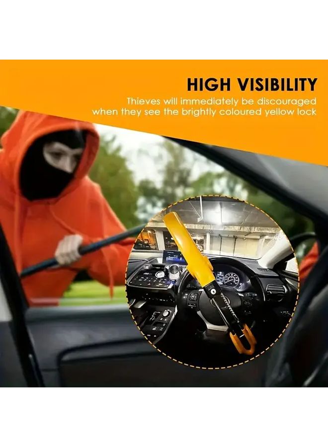 Yellow Heavy Duty Anti Theft Steering Wheel Lock Dual Locking Mechanism Fits Cars Trucks SUVs - Image 3