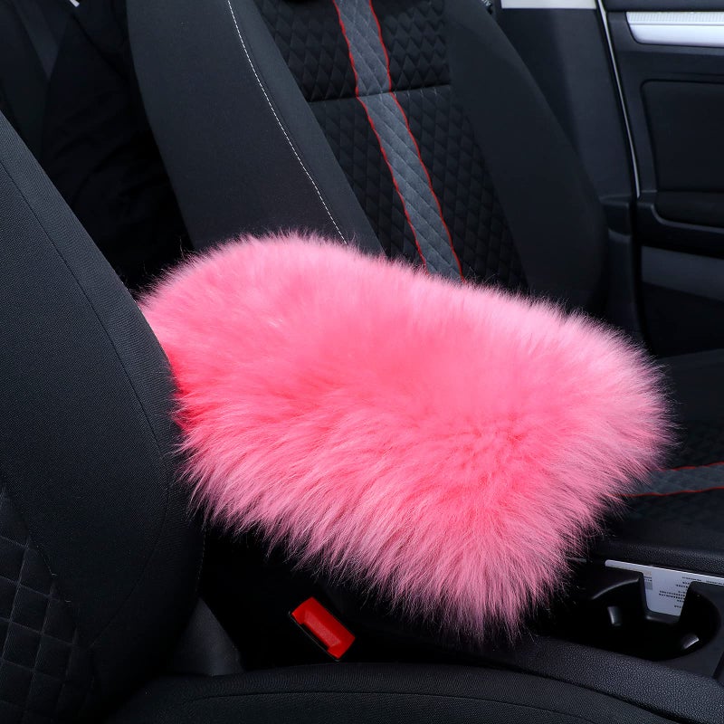 Frienda Furry Armrest Cover Auto Center Console Cover Car Soft Console Pad, Real Sheepskin Wool Soft Fluffy Auto Center Armrest Pad for Most Car Decoration Protector(Pink) - Image 1