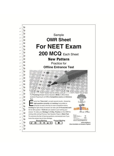 amblitz OMR Sheet | For NEET exam | 200 MCQ | For Practice - 50 Sheets | Pack of 2 Spiral Notebook | Helps in Time Management |