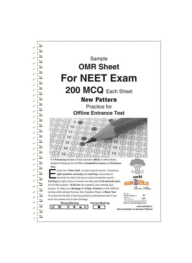 amblitz - amblitz OMR Sheet | For NEET exam | 200 MCQ | For Practice - 50 Sheets | Pack of 2 Spiral Notebook | Helps in Time Management | - Image 1