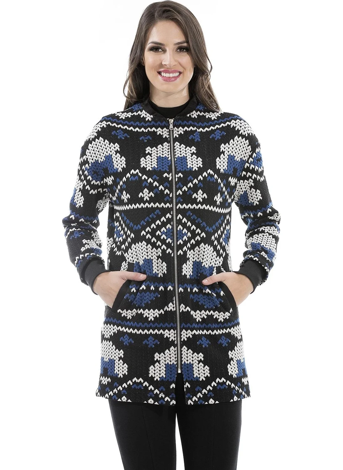 الكسندر جاردي Patterned Zippered Thin Jacket, Black (B20-31203)