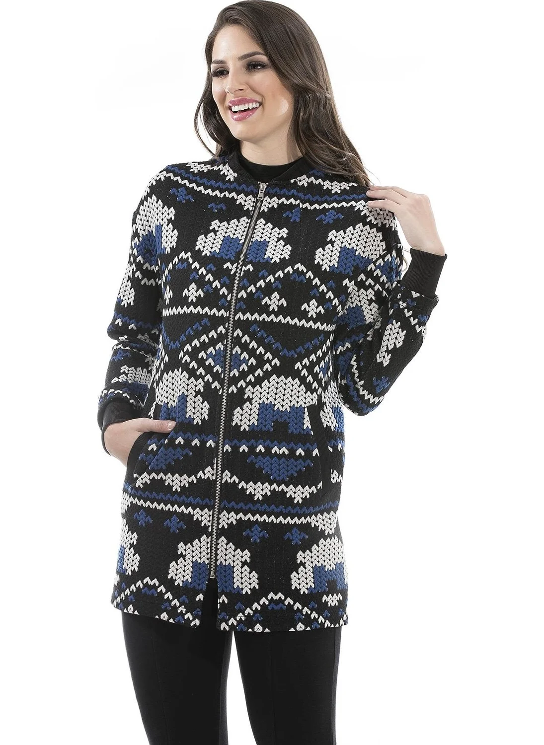 الكسندر جاردي Patterned Zippered Thin Jacket, Black (B20-31203)