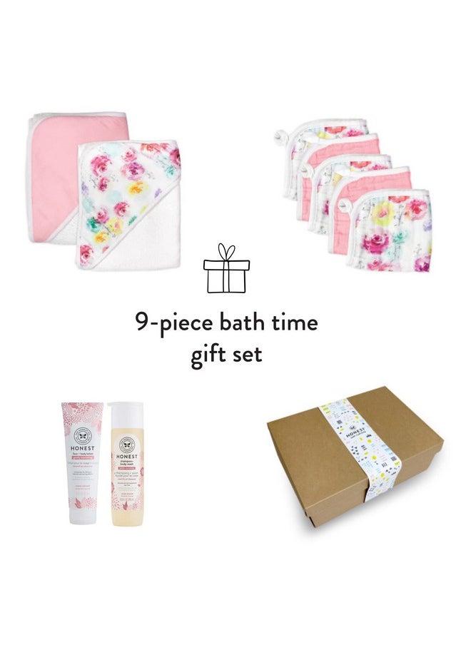 HonestBaby 9Piece Bubbles And Cuddles Gift Set Bath And Lotion 100% Organic Cotton For Infant Baby Boys Girls Unisex Rose Blossom/Almond One Size  - Image 4