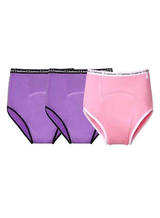 superbottoms MaxAbsorb® Period Underwear | Period Panty for Women | 8Hr Absorption | No Leaks, No Stains | High Waist, Full Coverage | Bamboo Fabric + Cotton(2 Lilac & 1 Pink,Size:XS) - Image 1