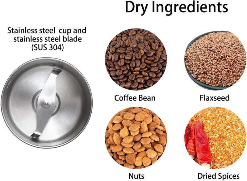 DR MILLS طاحونة القهوة الكهربائية DM-7451، طاحونة التوابل المجففة والمكسرات والأعشاب، كوب قابل للفصل، آمن للغسيل في غسالة الصحون، فولاذ مقاوم للصدأ SUS304 - Image 3