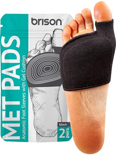 Brison Metatarsal Pads for Women and Men Ball of Foot Cushion Gel Sleeves Cushions Pad Fabric Soft Socks for Supports Feet Pain Relief 2 Pairs Black Small