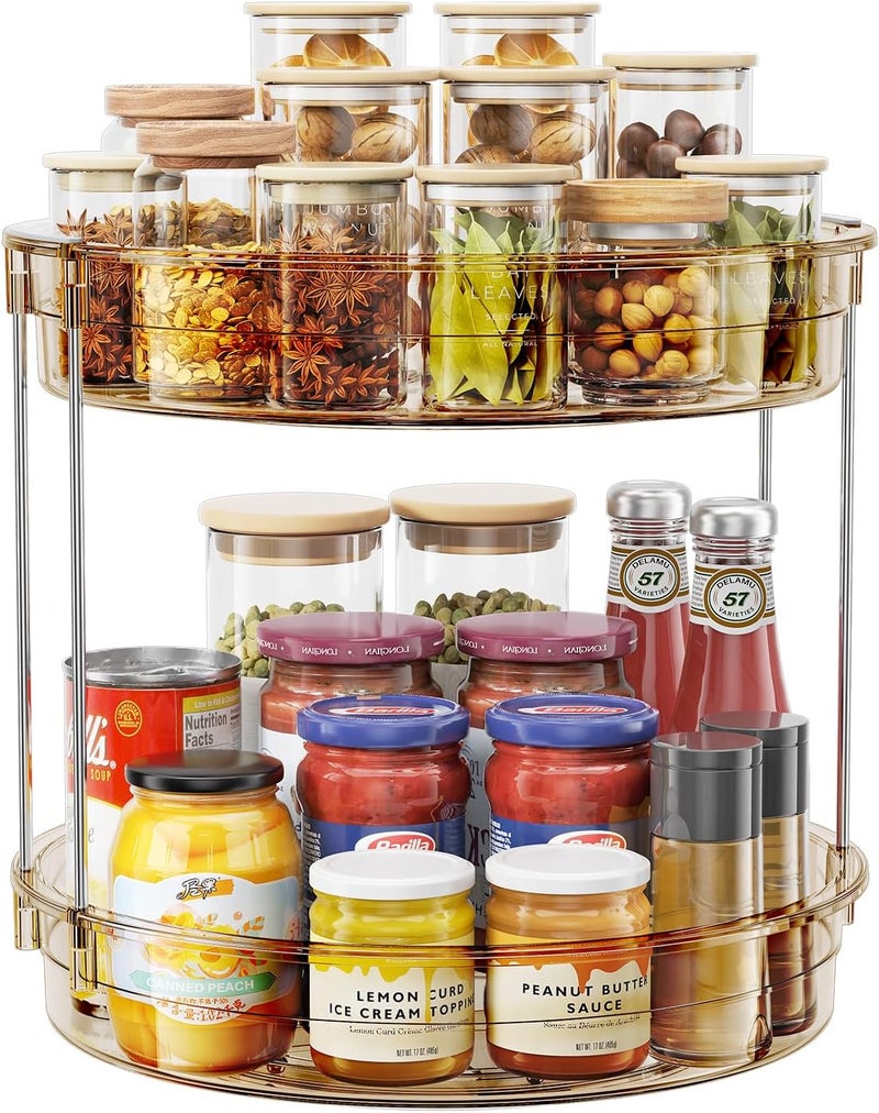 LAMU 12inch 2 Tier Lazy Susan Turntable Organizer Rotating Spice Rack Organization for Cabinet, Kitchen, Pantry, Countertop, Bathroom, Vanity, Medicine Cabinet Organizer, Amber - Image 1