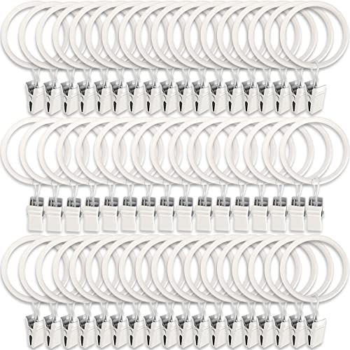 LLPJS 60 Pack Metal Curtain Rings with Clips Curtain Clip Rings Hooks for Hanging Drapery Drapes Bows Curtain Rod Rings 15 inch Interior Diameter White