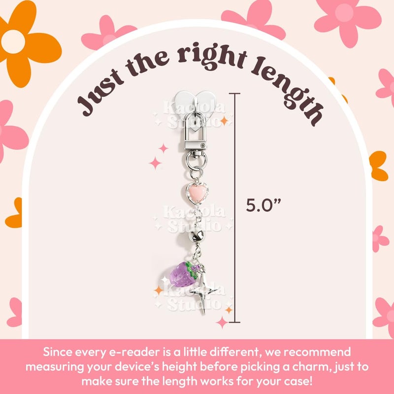 Kaciola Charm Chains for Kindle, Strawberry Pendant Cute E-reader Phone Charm Bracelets Accessories Gift for Reader Booklovers Women Men, Charms Compatible for Kindle/E-Reader/Phone (C02) - Image 5