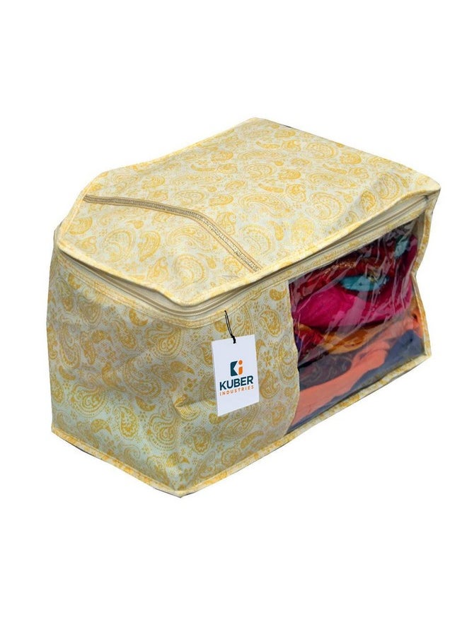 Kuber Industries Kuber Industries Non-Woven Metalic Blouse Cover Bags With Zip|Wardrobe Organizer For Clothes|Washable Small Clothes Storage Bag|Durable Zipper & Transparent Window|Pack Of 3 (Ivory)  - Image 3