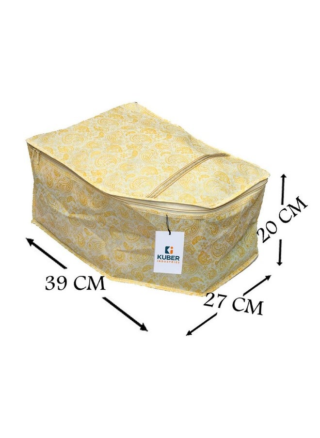 Kuber Industries Kuber Industries Non-Woven Metalic Blouse Cover Bags With Zip|Wardrobe Organizer For Clothes|Washable Small Clothes Storage Bag|Durable Zipper & Transparent Window|Pack Of 3 (Ivory)  - Image 4
