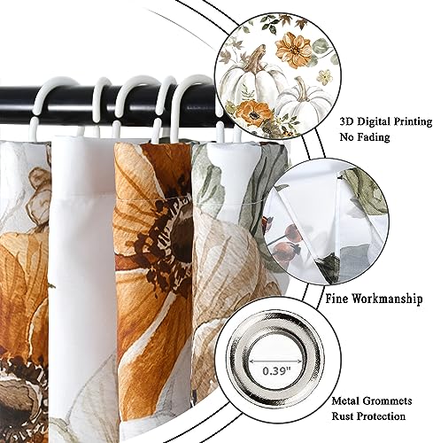 GCIREC Fall Watercolor Pumpkin Shower Curtain, Autumn Thanksgiving Harvest Pumpkins with Floral Bathroom Curtain Bathtub Home Decor Waterproof Fabric Machine Washable with 12 PCS Hooks,72" Wx72 L - Image 5