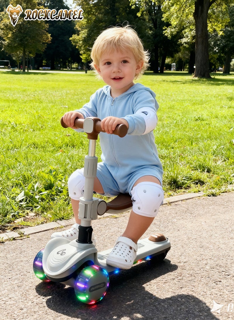 ROCKCAMEL 2 in 1 Kids Kick Scooter, Foldable Scooter with Music, LED Lighted Wheels and 4-Level Adjustable Height Handlebars, Widen Anti-Slip Deck, Sensitive Brakes, Kids Toys for Boys & Girls Ages 1-12 - Image 2