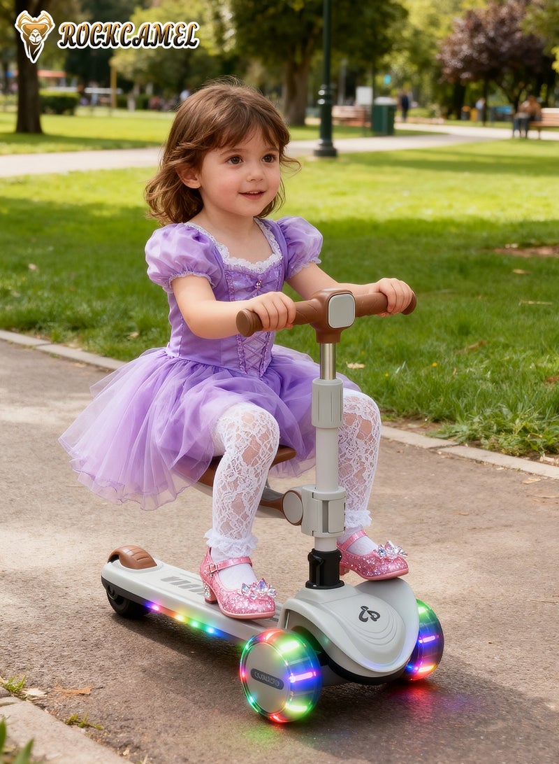 ROCKCAMEL 2 in 1 Kids Kick Scooter, Foldable Scooter with Music, LED Lighted Wheels and 4-Level Adjustable Height Handlebars, Widen Anti-Slip Deck, Sensitive Brakes, Kids Toys for Boys & Girls Ages 1-12 - Image 3