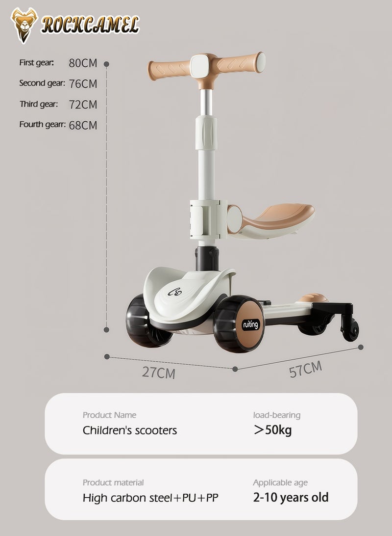 ROCKCAMEL 2 in 1 Kids Kick Scooter, Foldable Scooter with Music, LED Lighted Wheels and 4-Level Adjustable Height Handlebars, Widen Anti-Slip Deck, Sensitive Brakes, Kids Toys for Boys & Girls Ages 1-12 - Image 5