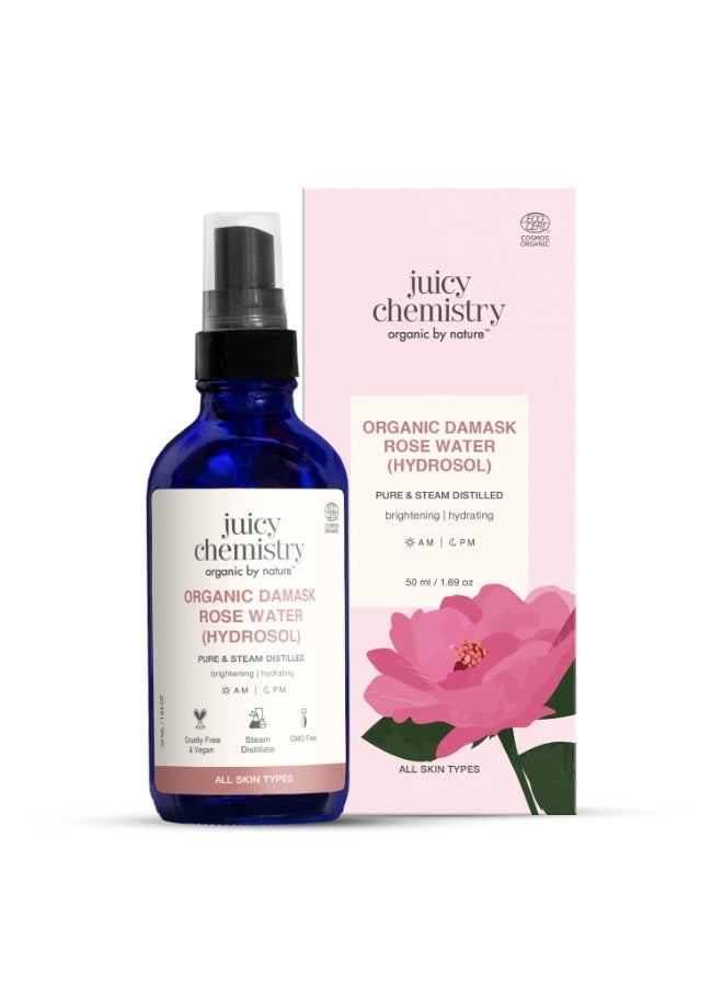 جوسي كيميستري ماء الورد العضوي (هيدروسول)، 50 مل | تونر للوجه لبشرة متوهجة ومشرقة ومرطبة | مصنوع من الورد الدمشقي البلغاري - تم اختباره سريريًا - Image 1