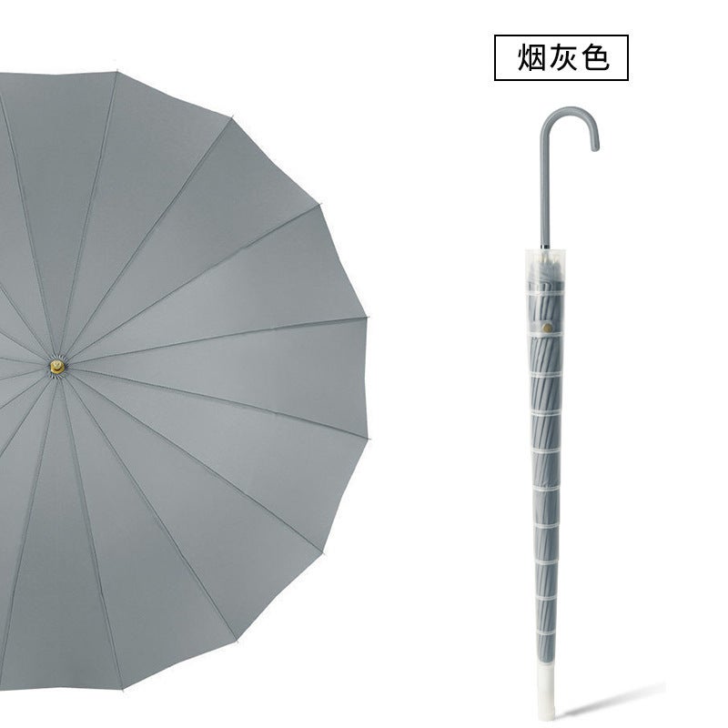 16 Rib Large Windproof Advertising Sunshade Umbrella Long Straight Handle Big Curved Handle For Rain Sun Protection Grey-Waterproof Case