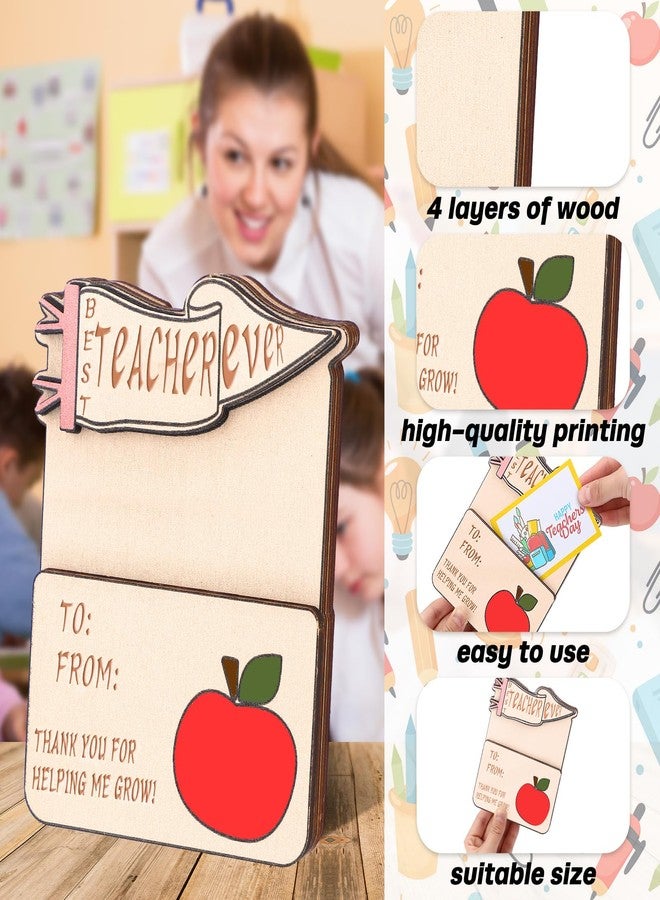 Novabright 6 Pack Teacher Appreciation Gift Card Holder Best Teacher Ever Gifts Flag Card Holder Wooden Thank You Sleeves for Holiday Money End of Year - Image 5