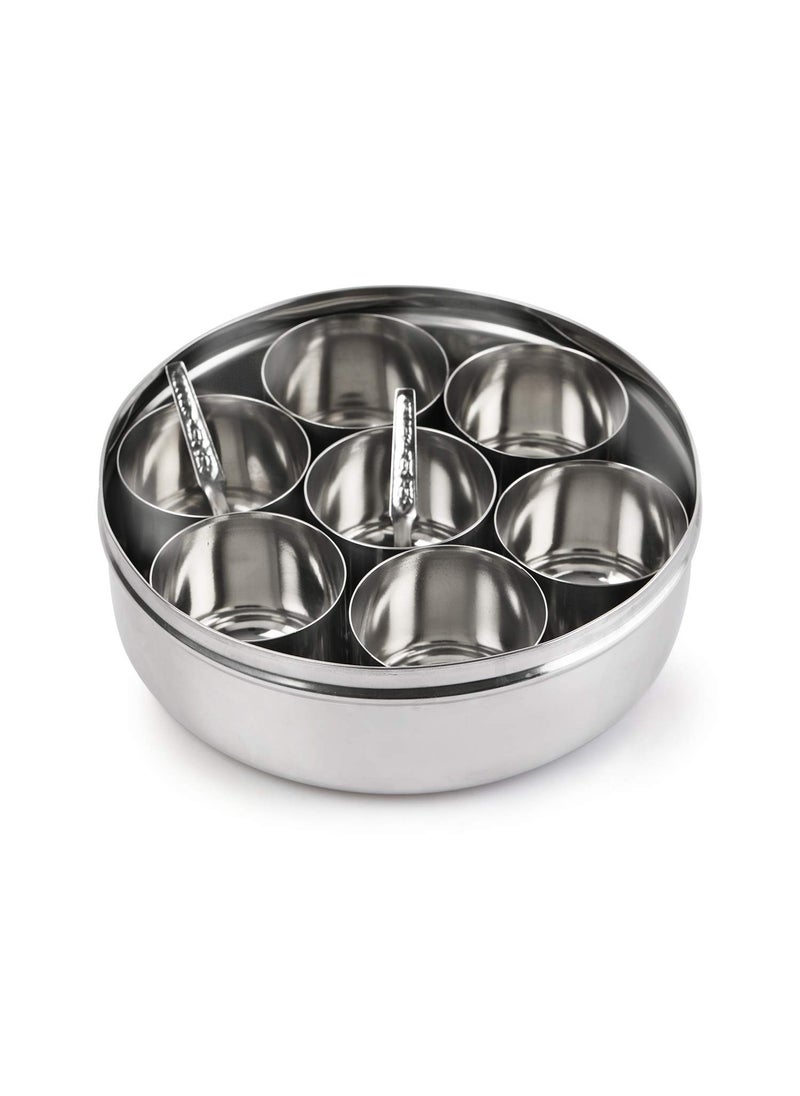 Konquer TimeS Konquer TimeS Stainless Steel Masala Spice BoxDabbaOrganiser with See Through Lid with 7 Containers and Small Spoon Plain Small  - Image 4