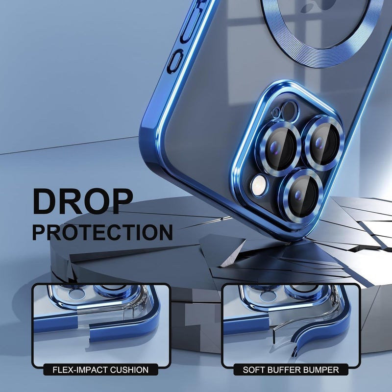 for iPhone 15 Pro Max Case with Screen Protector, [Full Camera Cover Protection] [Compatible with MagSafe] [Military Grade Protection] Clear Magnetic Slim Phone Case, Blue - Image 4
