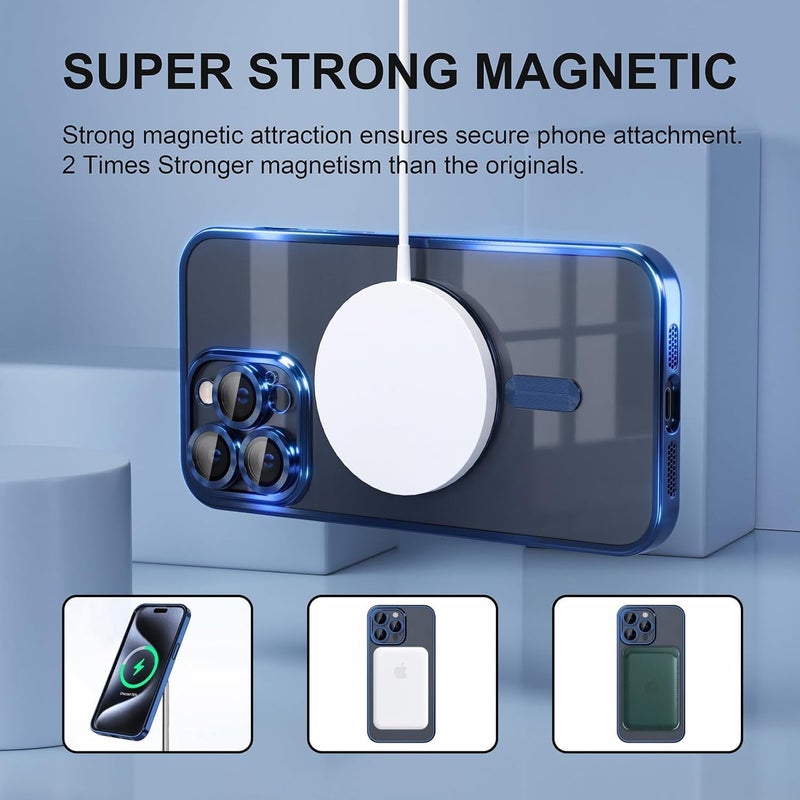 for iPhone 15 Pro Max Case with Screen Protector, [Full Camera Cover Protection] [Compatible with MagSafe] [Military Grade Protection] Clear Magnetic Slim Phone Case, Blue - Image 5
