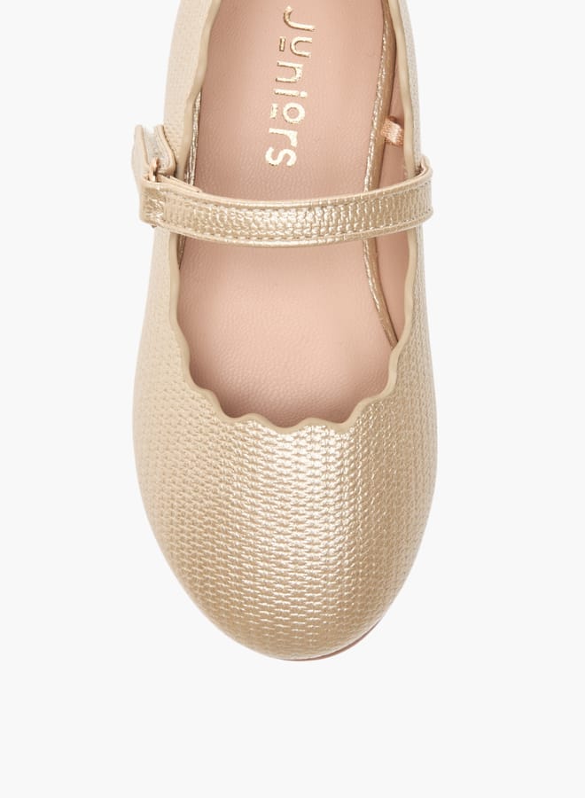 JUNIORS Girls Scallop Detail Ballerina Shoes With Hook And Loop Closure  - Image 4