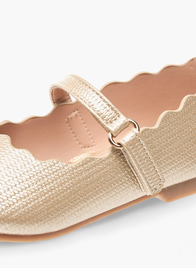 JUNIORS Girls Scallop Detail Ballerina Shoes With Hook And Loop Closure  - Image 5