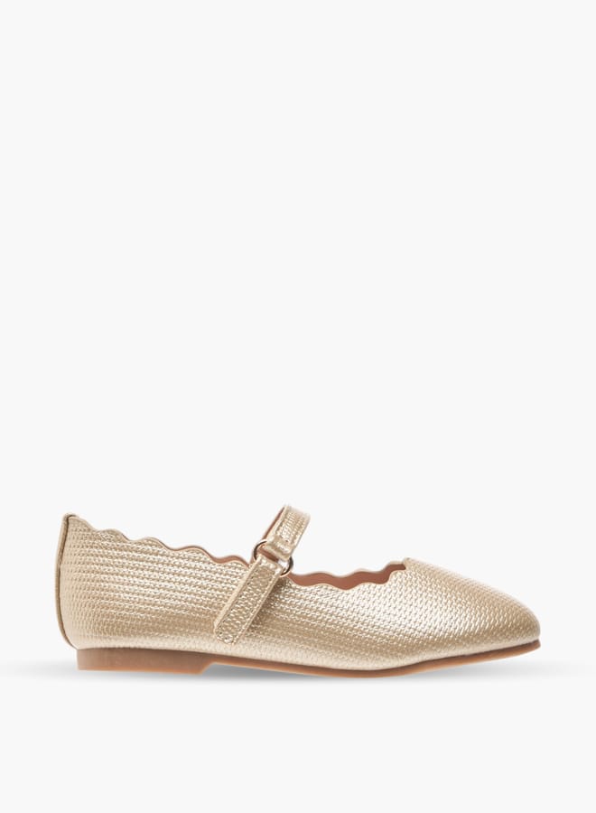 JUNIORS Girls Scallop Detail Ballerina Shoes With Hook And Loop Closure  - Image 3