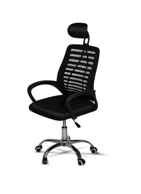 Swivel Mesh Comfort Office Chair, Ergonomic Height Adjustable Desk Chair with Lumbar Support Backrest&Headrest and Armrests Black 49x49x70cm