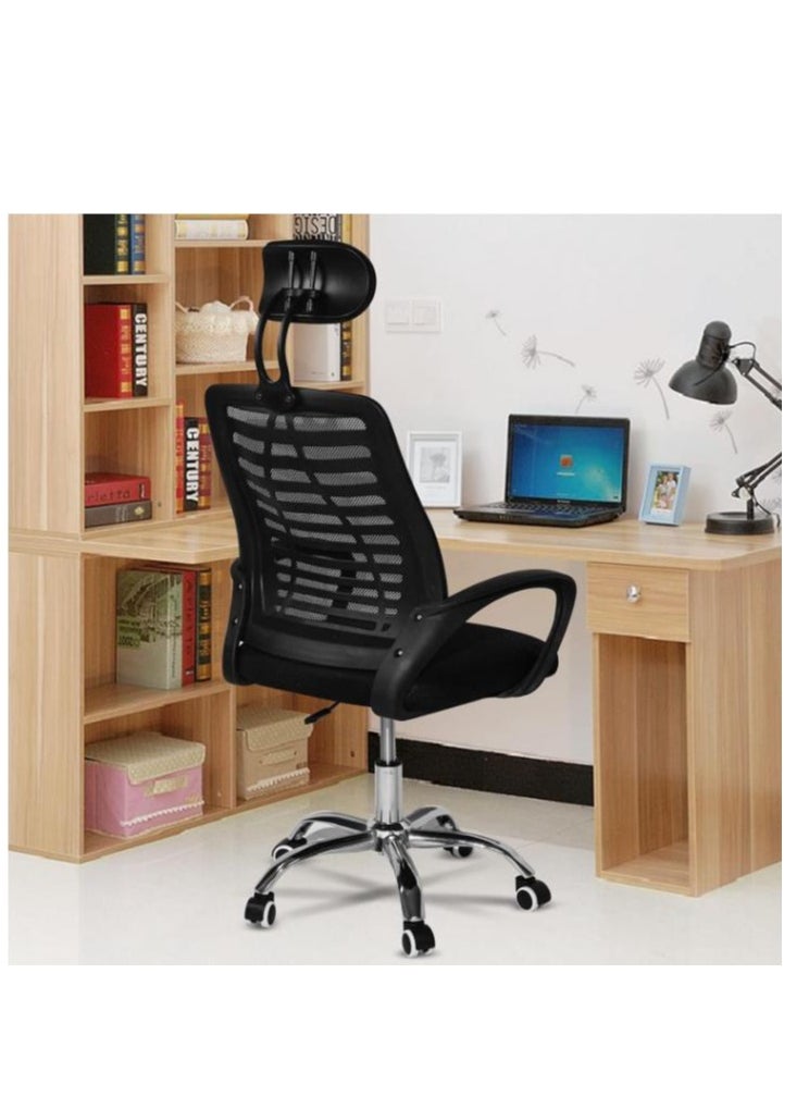Swivel Mesh Comfort Office Chair, Ergonomic Height Adjustable Desk Chair with Lumbar Support Backrest&Headrest and Armrests Black 49x49x70cm