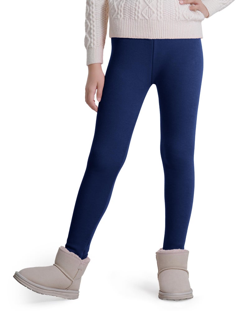 KEREDA Girls Fleece Lined Leggings Winter Warm Pants for Kids 6-7 Years Navy - Image 2