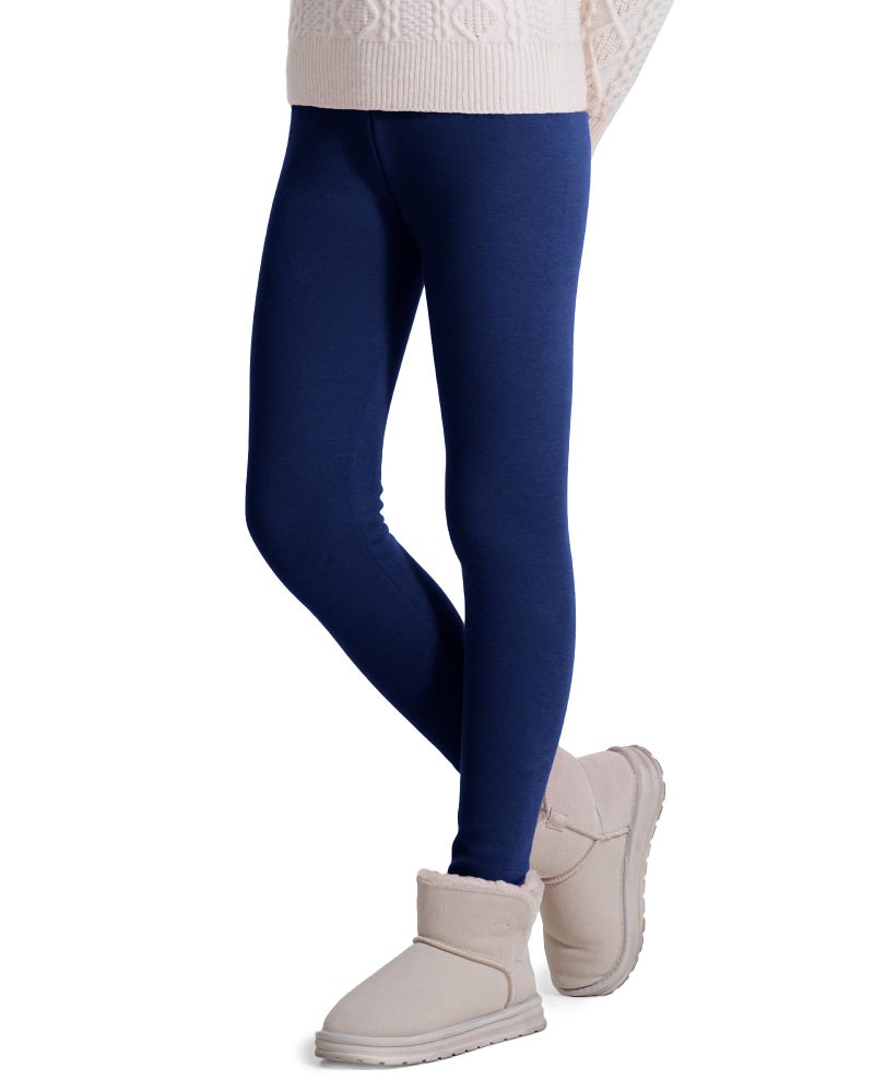 KEREDA Girls Fleece Lined Leggings Winter Warm Pants for Kids 6-7 Years Navy - Image 3