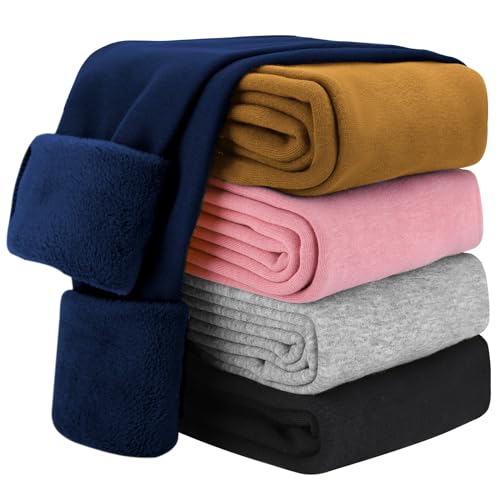 KEREDA Girls Fleece Lined Leggings Winter Warm Pants for Kids 6-7 Years Navy - Image 1