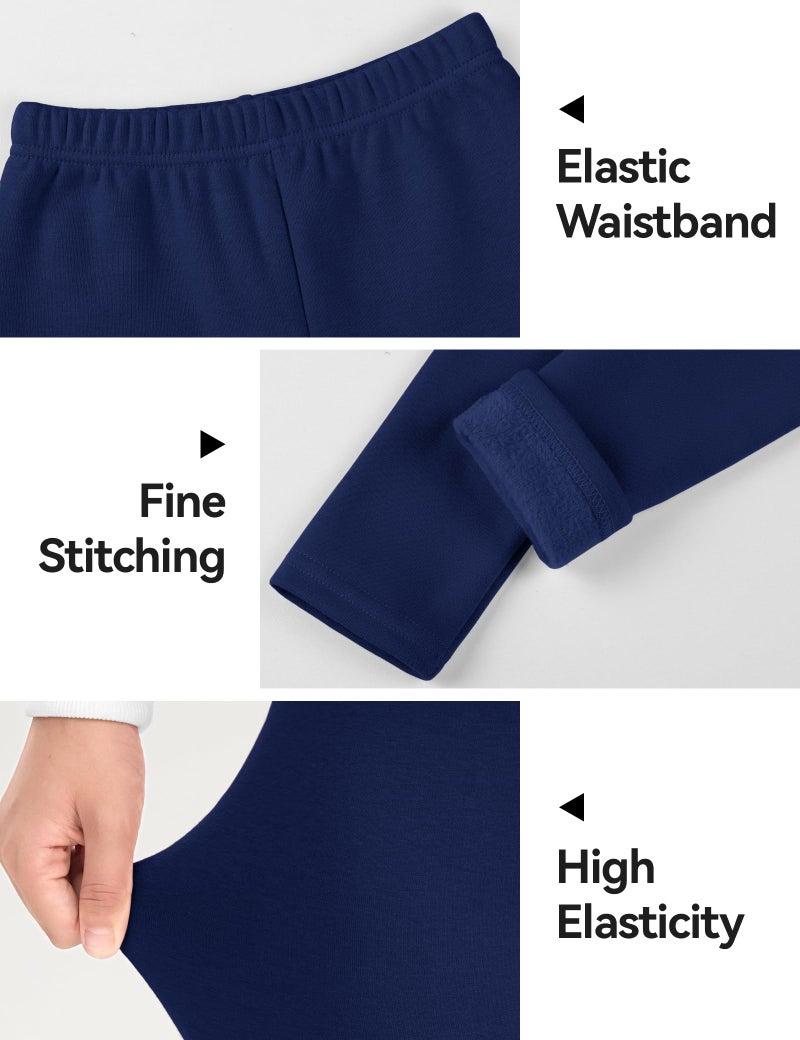 KEREDA Girls Fleece Lined Leggings Winter Warm Pants for Kids 6-7 Years Navy - Image 5