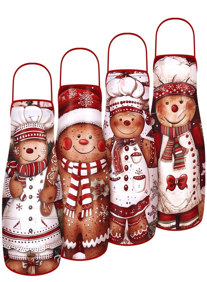 Vabean 4 Pcs Christmas Elf Gingerbread Man Apron Adjustable Funny Kitchen Cooking Funny Chef Women Xmas Party(Gingerbread) - Image 1